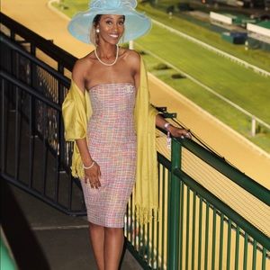 GABRIELLE MULTI COLOUR TWEED STRAPLESS DRESS